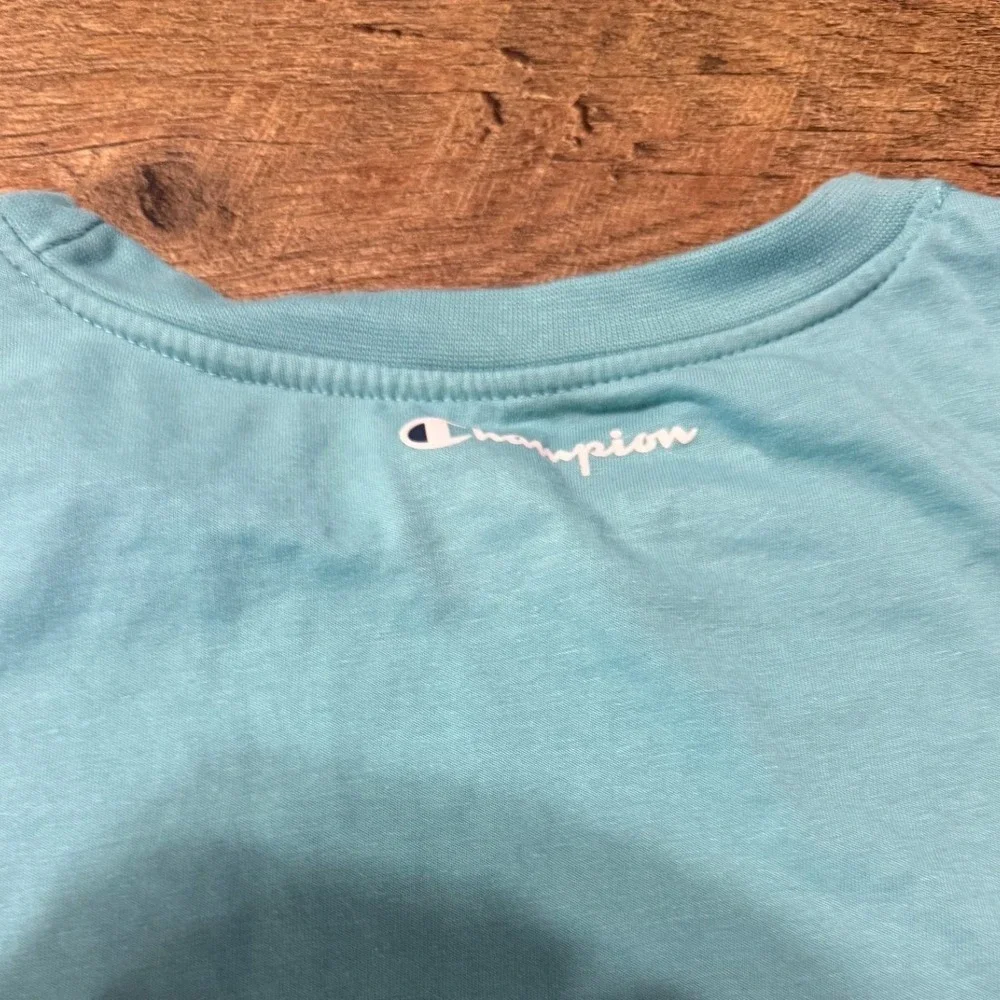 Champion Mens T-Shirt Large Light Blue Short Sleeve Crew Neck Cotton Tee Logo - Picture 6 of 7